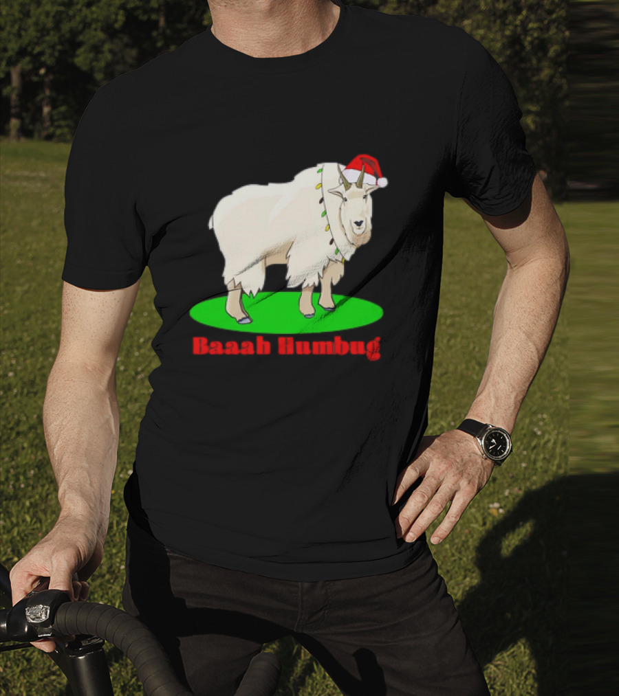 Baaah Humbug Goat With Santa Hat Holiday Lights T-Shirt