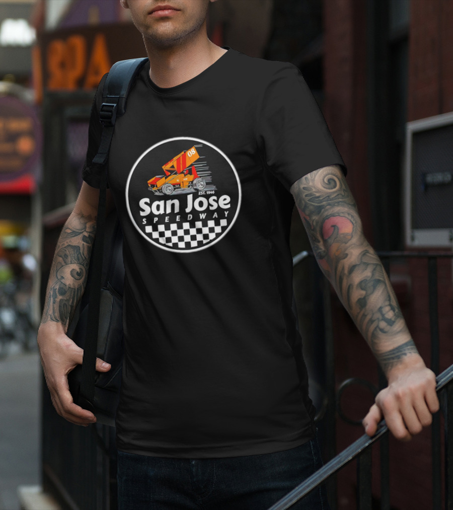 San Jose Speedway Est. 1946 Checkered Orange Racing Car 08 T-Shirt