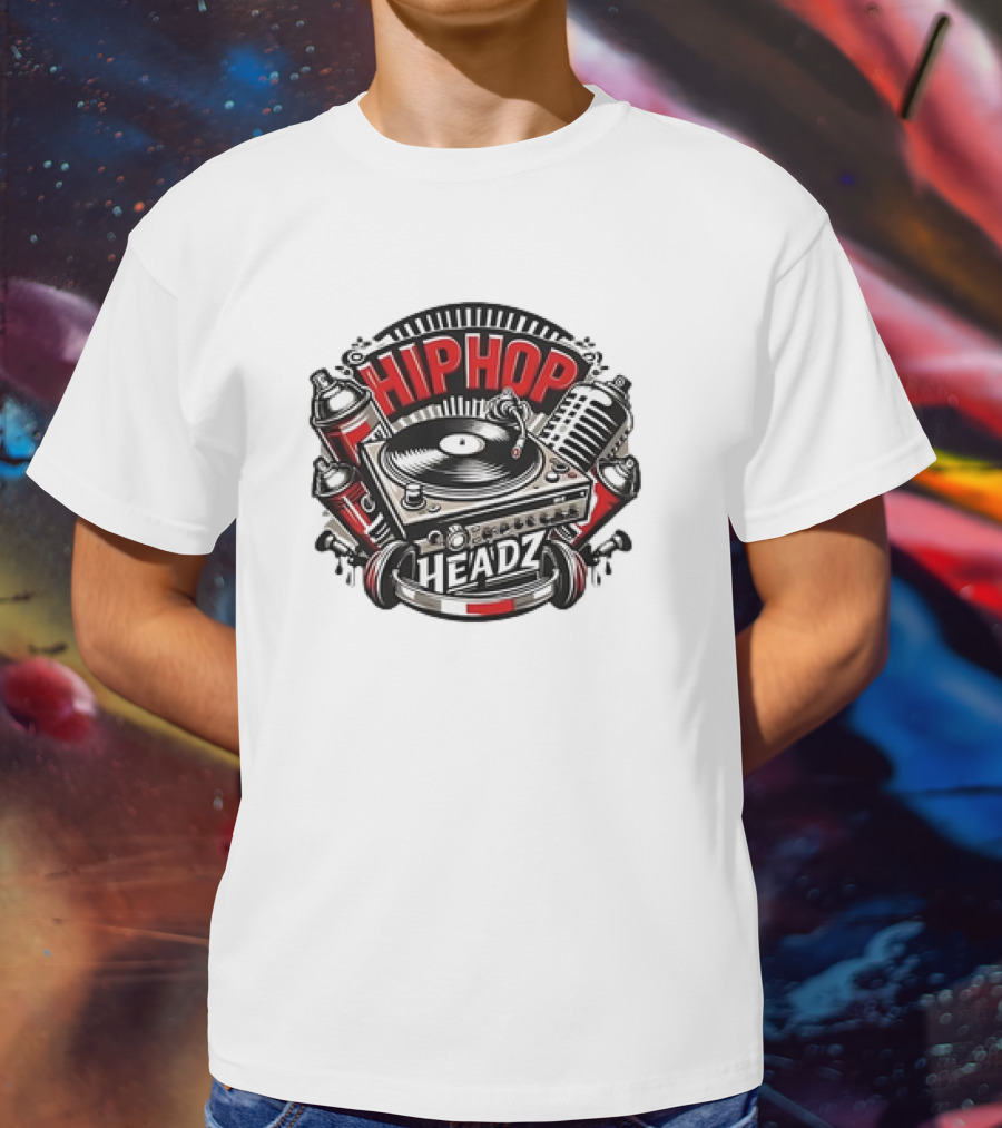 HIP HOP HEADZ VINYL RECORD PLAYER TURNTABLE SPRAY CANS MICROPHONE T-Shirt
