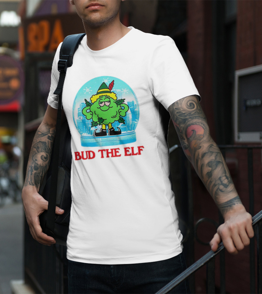 Bud The Elf Christmas Snow Globe Scene T-Shirt
