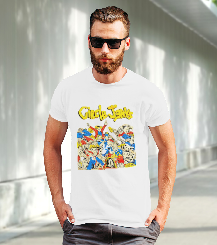 Circle Jerks Cartoon Energetic Crowd Scene With Vibrant Characters T-Shirt