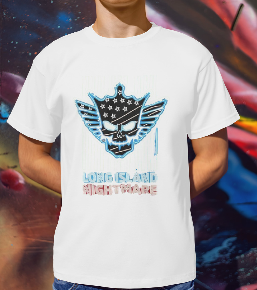 Long Island Nightmare Skull Stars Wings WWE T-Shirt
