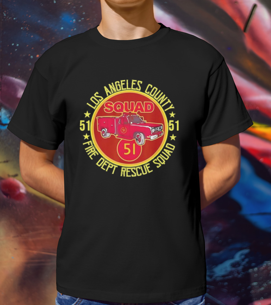 Los Angeles County Fire Dept Rescue Squad 51 Truck Emblem T-Shirt