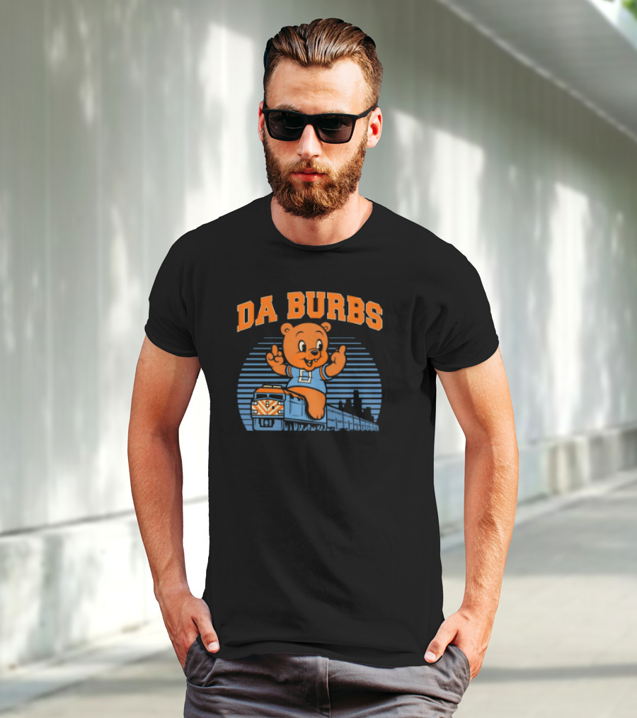 Da Burbs Train Chicago Bears Football Bear With Train Scene T-Shirt