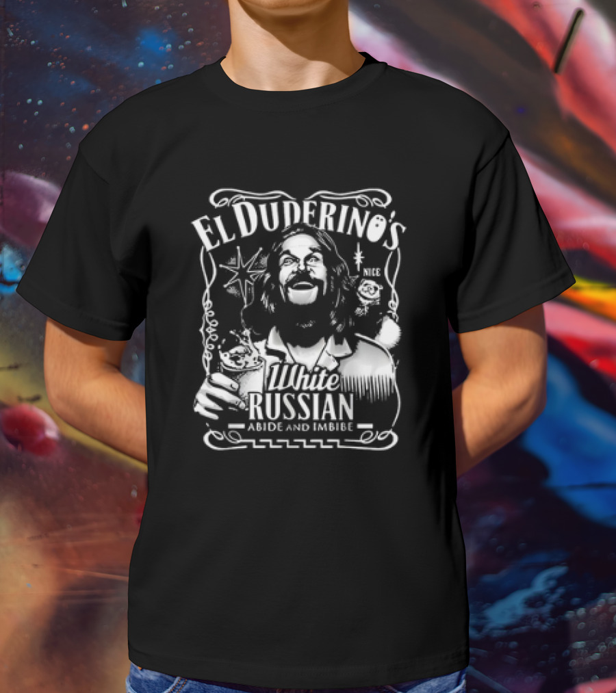 El Duderino’s White Russian Abide And Imbibe Retro Style Starburst Drink T-Shirt