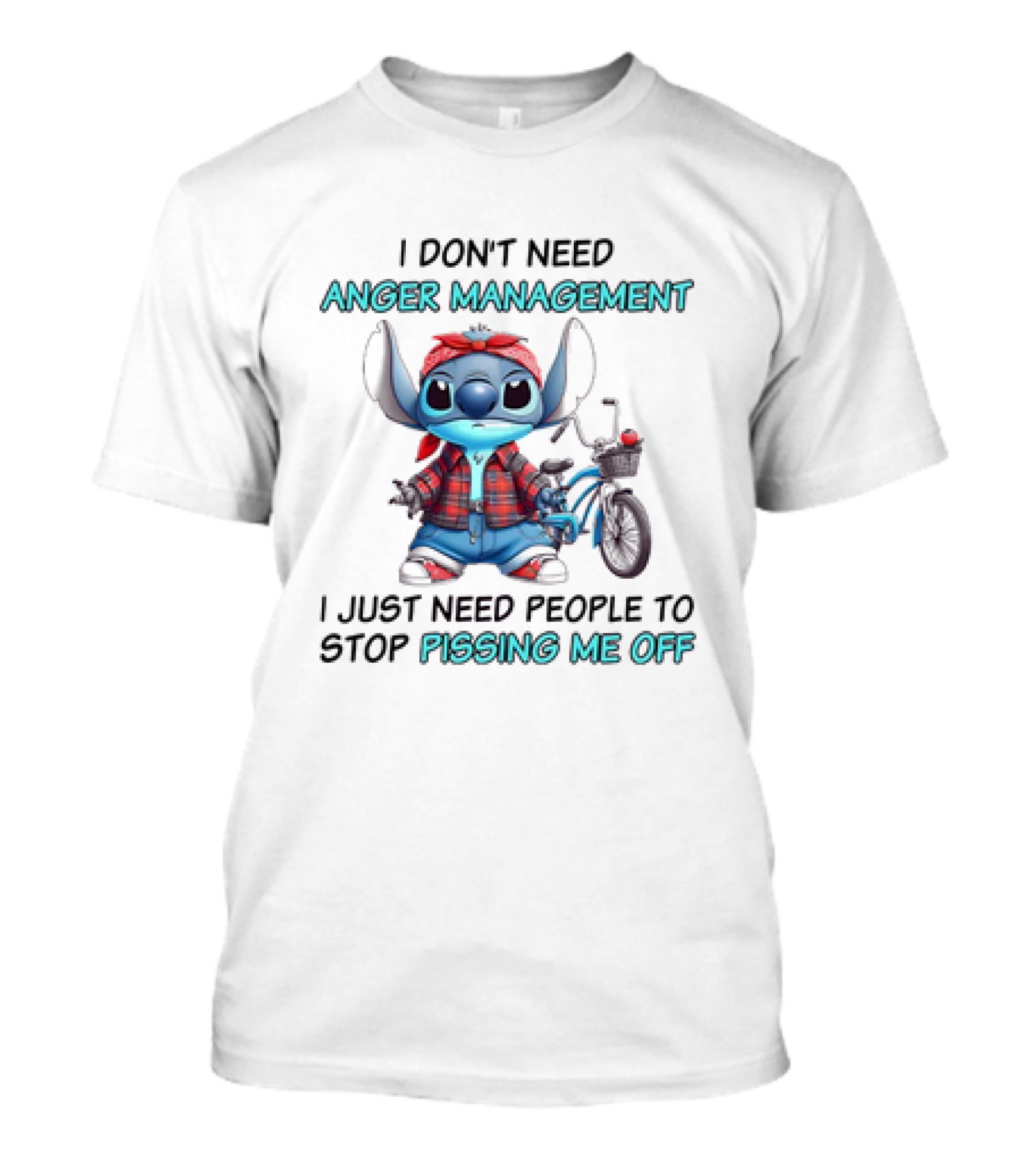 Stitch I Don’t Need Anger Management People Stop Pissing Me Off Bicycle Plaid T-Shirt