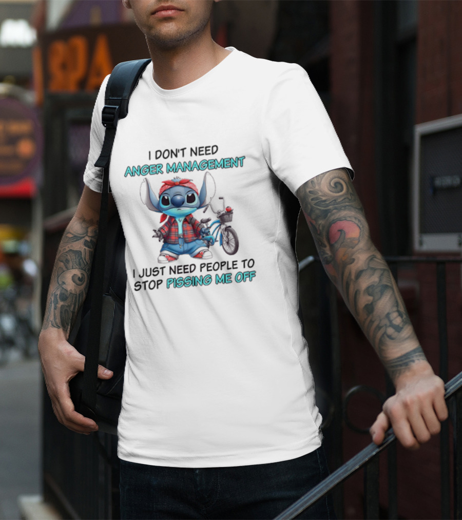 Stitch I Don’t Need Anger Management People Stop Pissing Me Off Bicycle Plaid T-Shirt