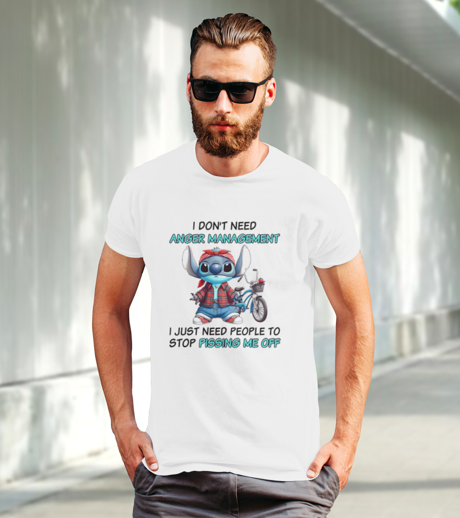 Stitch I Don’t Need Anger Management People Stop Pissing Me Off Bicycle Plaid T-Shirt