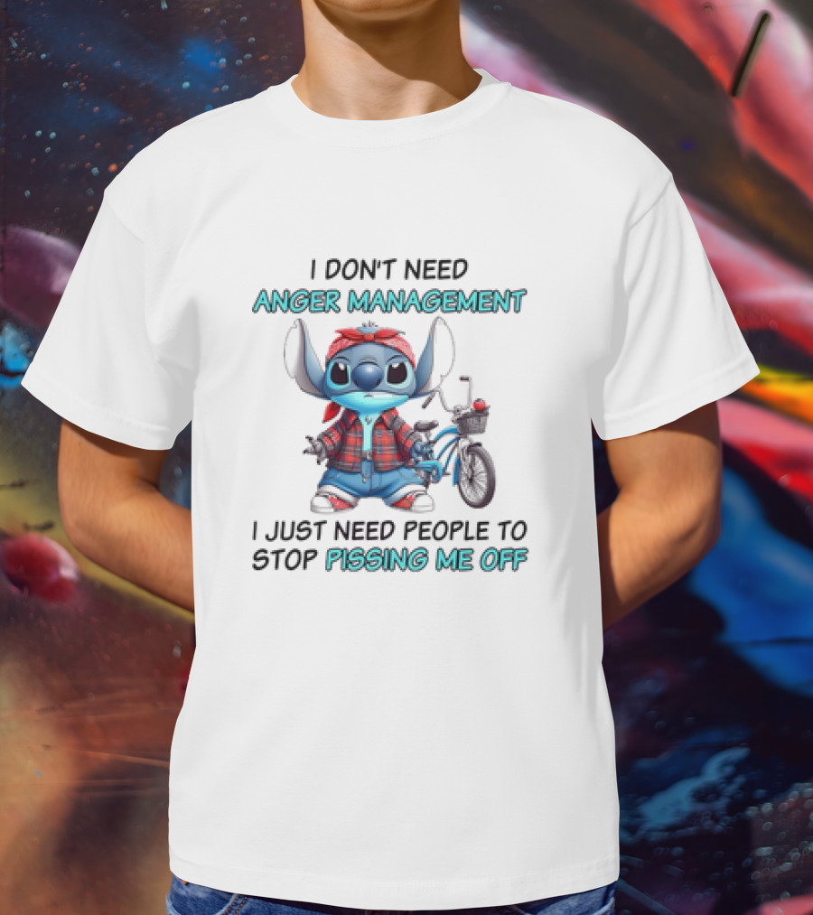 Stitch I Don’t Need Anger Management People Stop Pissing Me Off Bicycle Plaid T-Shirt