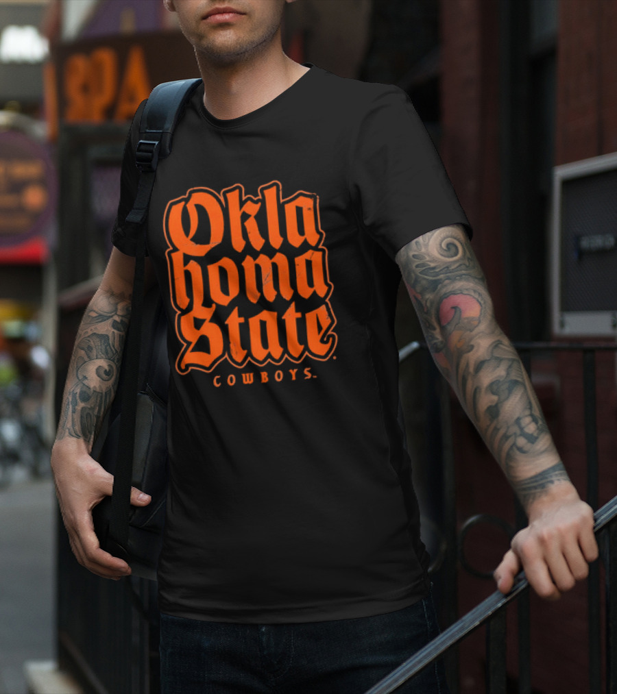 Oklahoma State Cowboys Retro Gothic Orange Text T-Shirt