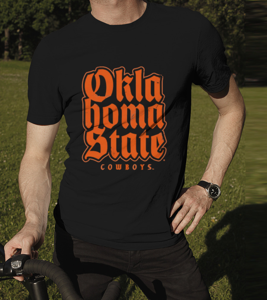 Oklahoma State Cowboys Retro Gothic Orange Text T-Shirt