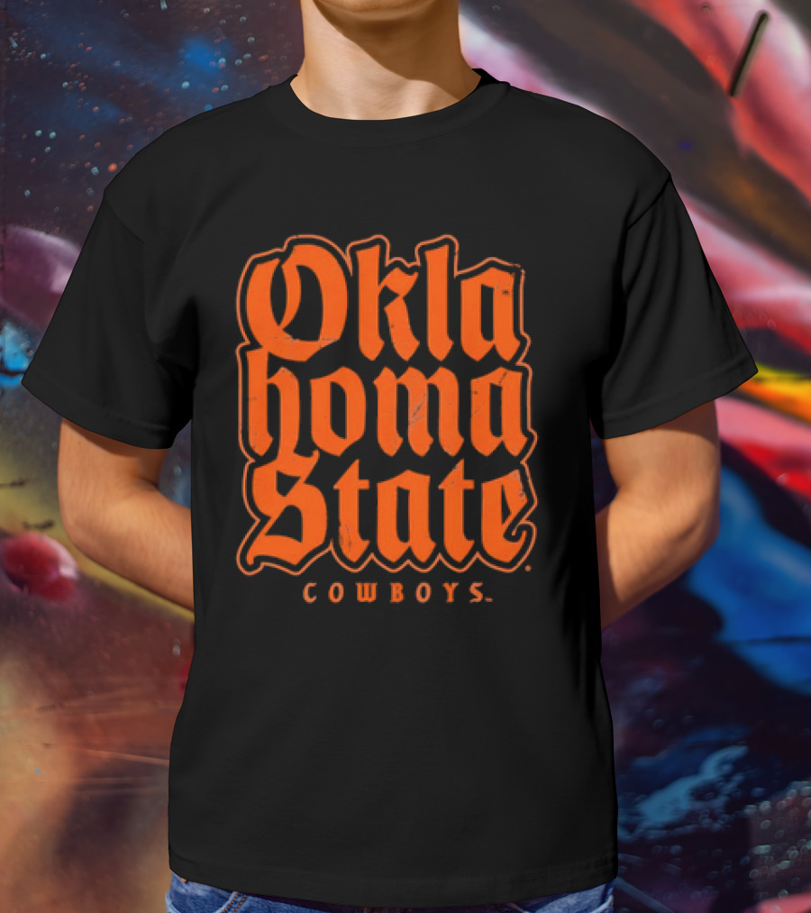 Oklahoma State Cowboys Retro Gothic Orange Text T-Shirt