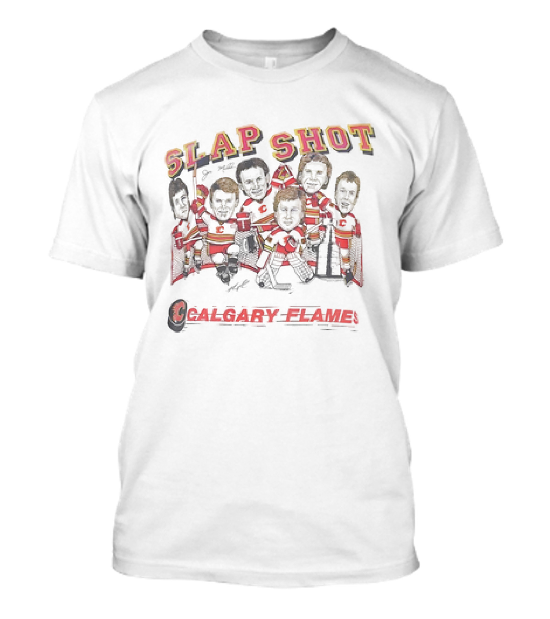 Calgary Flames NHL Hockey Team Slap Shot Caricature Vintage T-Shirt