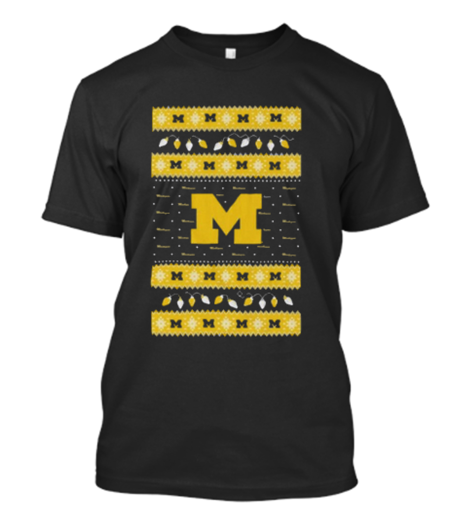Michigan Wolverines Ugly Christmas Sweater Lights T-Shirt