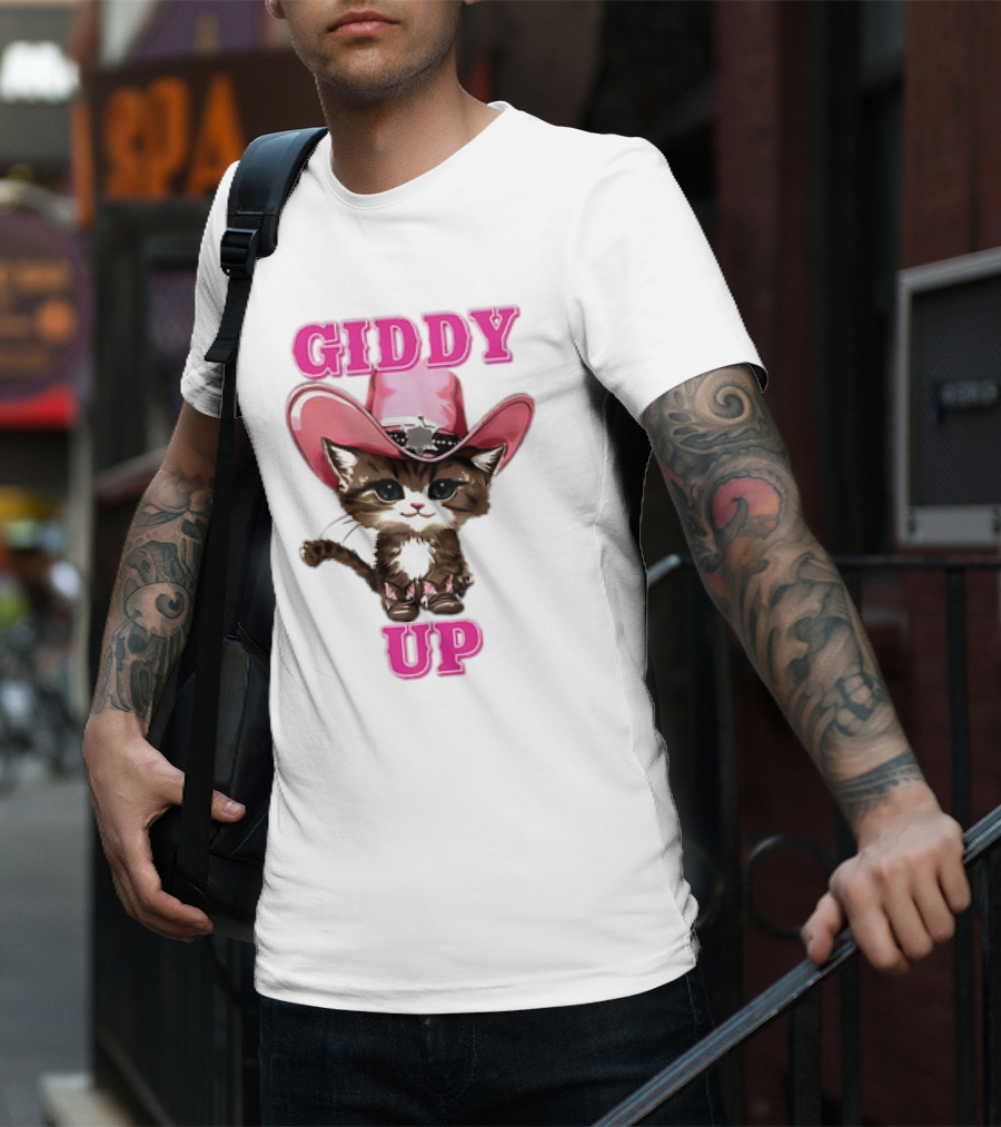 Giddy Up Cowboy Cat Pink Hat Kitten T-Shirt