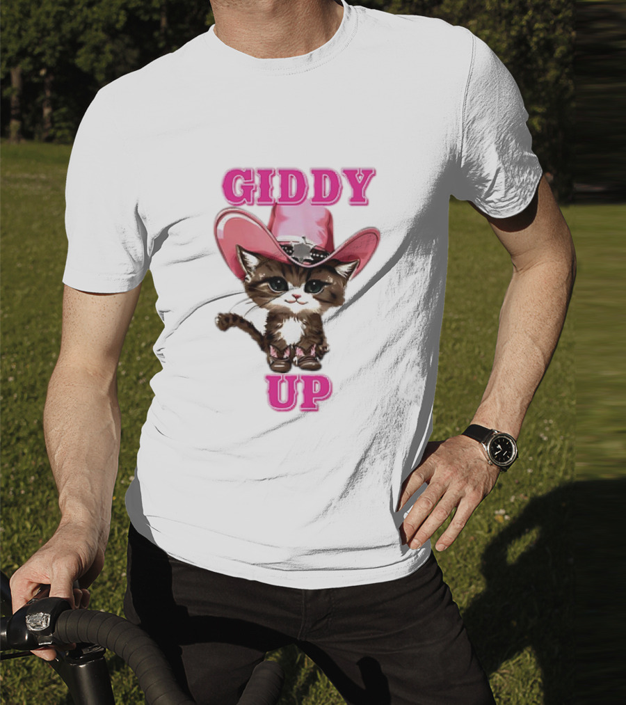 Giddy Up Cowboy Cat Pink Hat Kitten T-Shirt