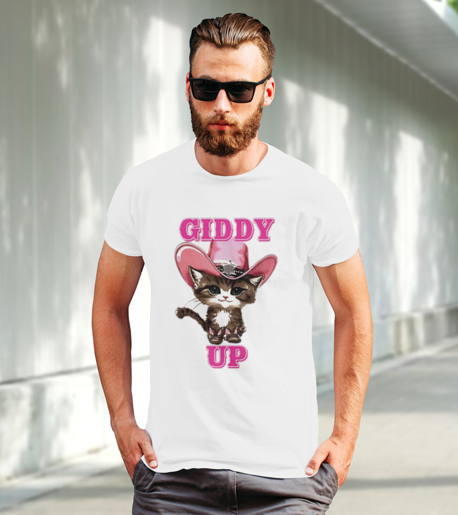 Giddy Up Cowboy Cat Pink Hat Kitten T-Shirt