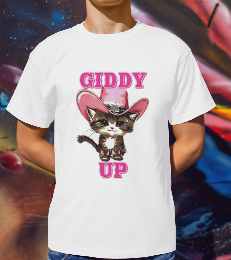 Giddy Up Cowboy Cat Pink Hat Kitten T-Shirt