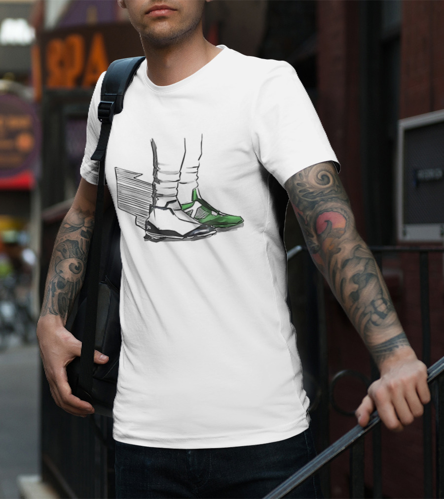 Jalen Two-Shoes Hurts Dual-Colored Sports Footwear Combo T-Shirt