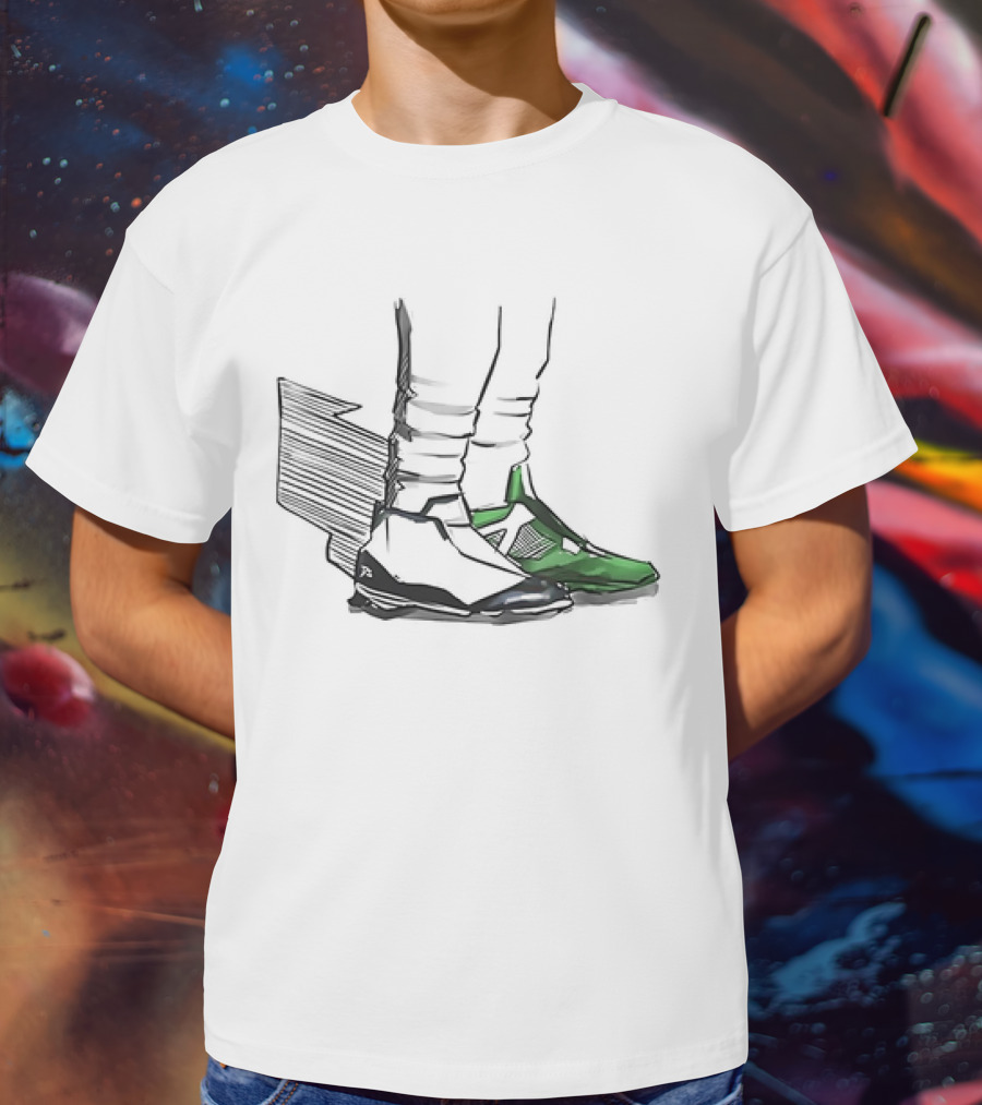 Jalen Two-Shoes Hurts Dual-Colored Sports Footwear Combo T-Shirt