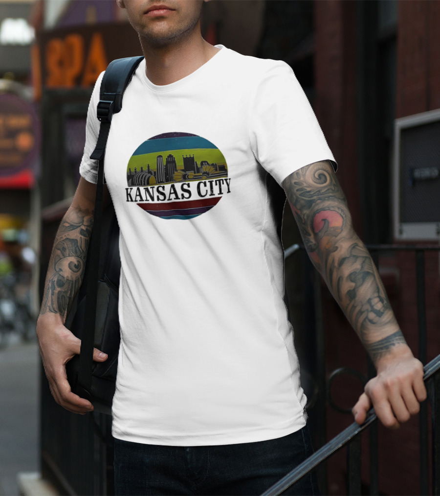 Kansas City Vintage Skyline Retro Stripes T-Shirt