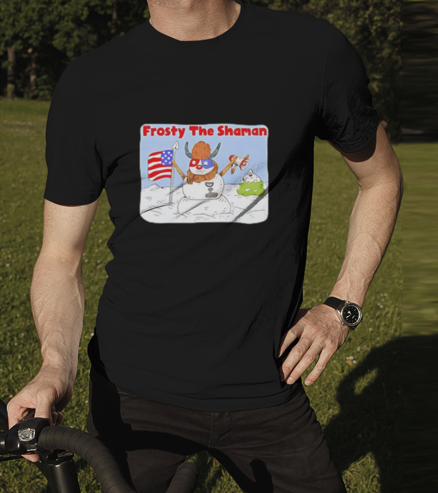 Frosty The Shaman USA Flag Viking Helmet Snowman T-Shirt