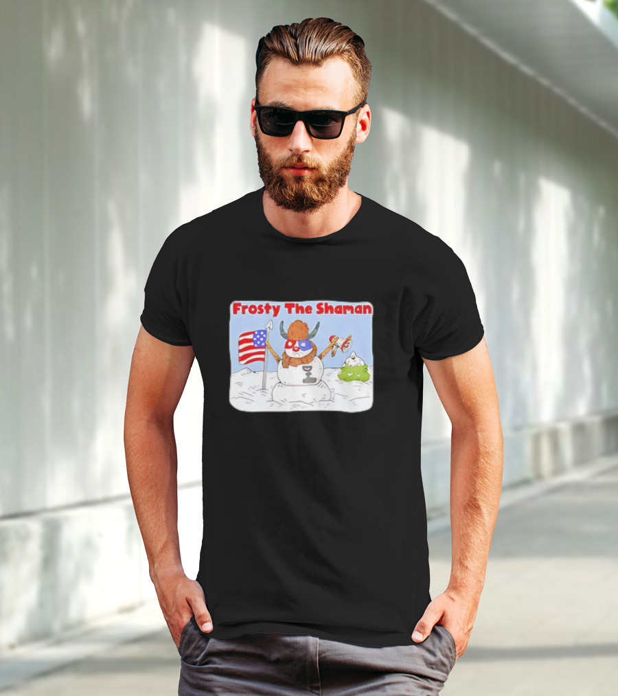 Frosty The Shaman USA Flag Viking Helmet Snowman T-Shirt