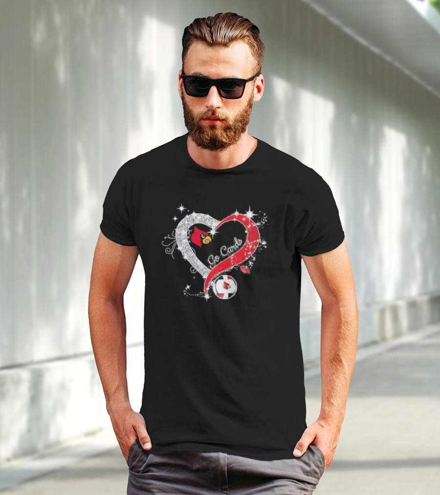 Louisville Cardinals Volleyball Heart Diamond Go Cards Sparkling Logo Soccer Ball T-Shirt
