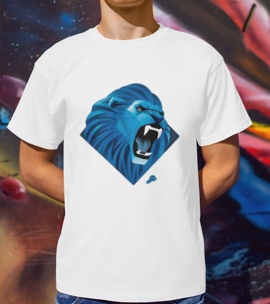 Detroit Lions Roaring Blue Lion Head Emblem T-Shirt