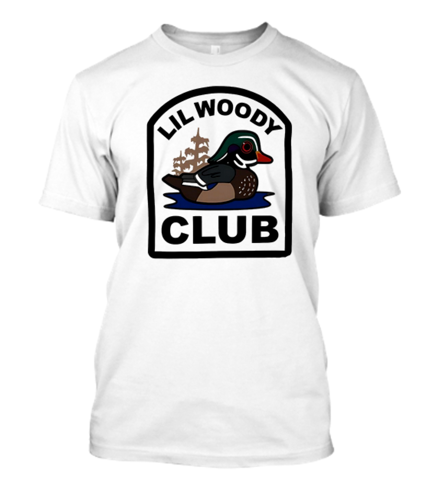 Lil Woody Club Duck Logo And Tree Background T-Shirt