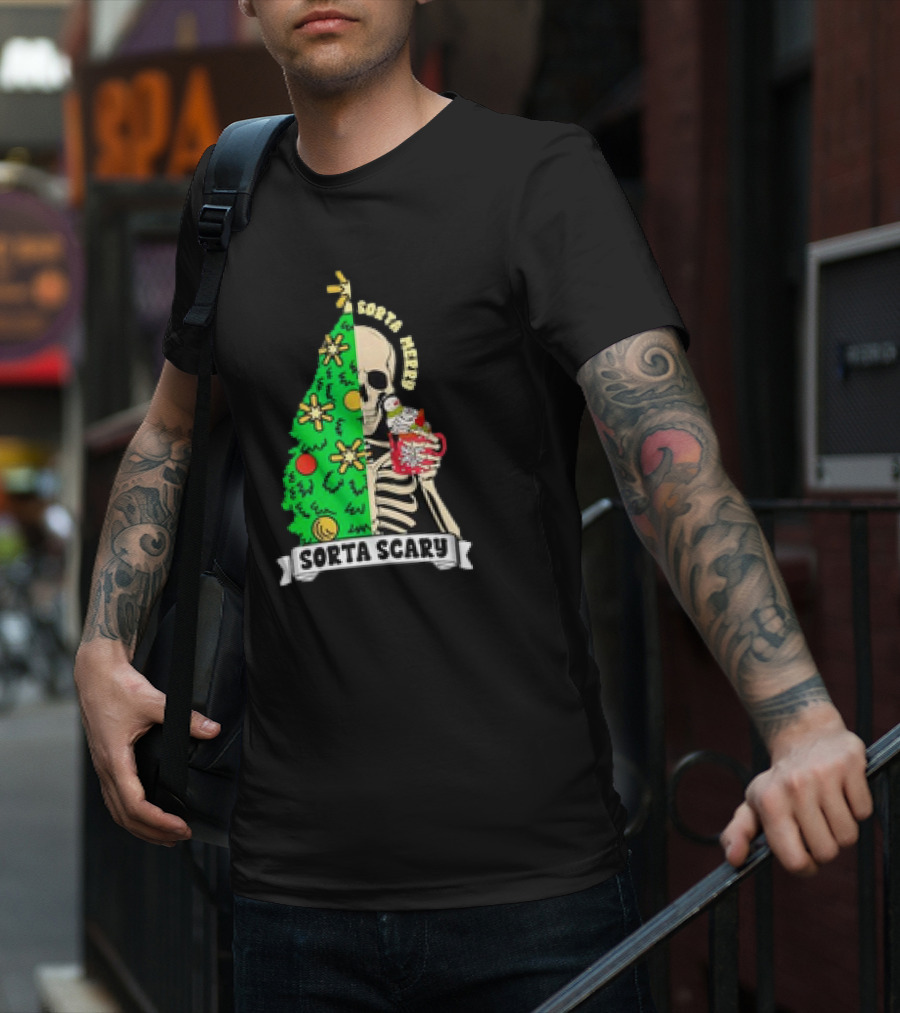 Sorta Merry Sorta Scary Christmas Skeleton Xmas Tree T-Shirt