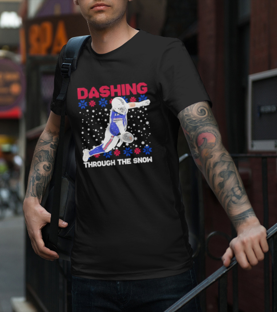 Josh Allen Buffalo Bills Dashing Through The Snow Holiday Football T-Shirt