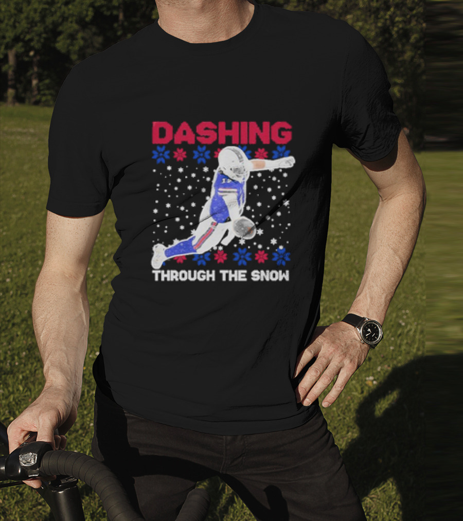 Josh Allen Buffalo Bills Dashing Through The Snow Holiday Football T-Shirt