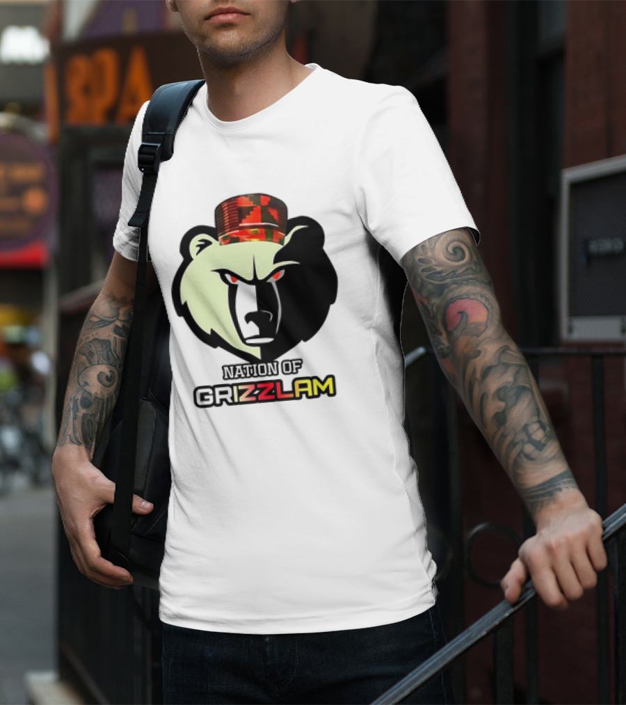 Nation Of Grizzlam Bear Logo With Camo Hat T-Shirt