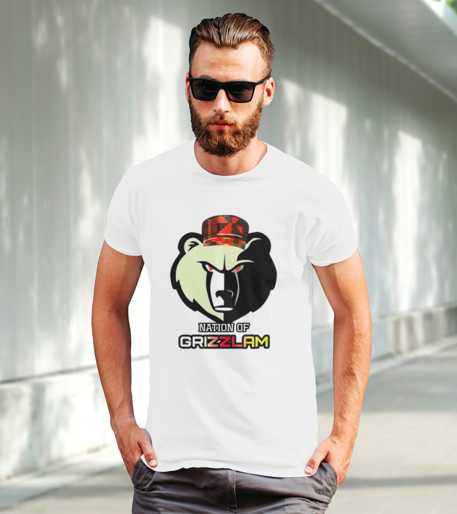 Nation Of Grizzlam Bear Logo With Camo Hat T-Shirt