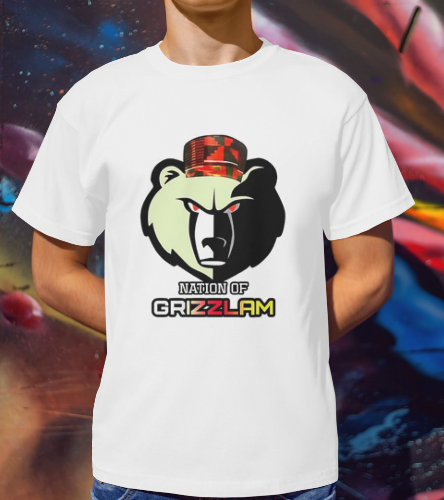 Nation Of Grizzlam Bear Logo With Camo Hat T-Shirt