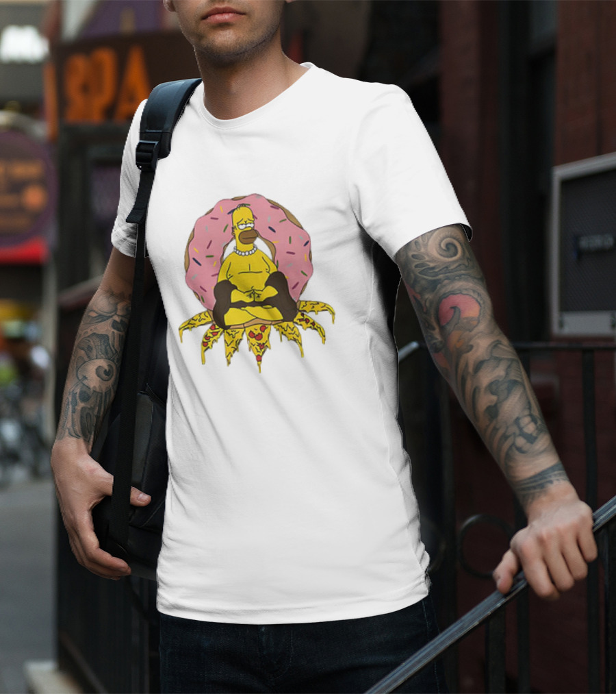 Homer Simpson Buddha Namaste With Donut And Pizza Lotus From The Simpsons T-Shirt