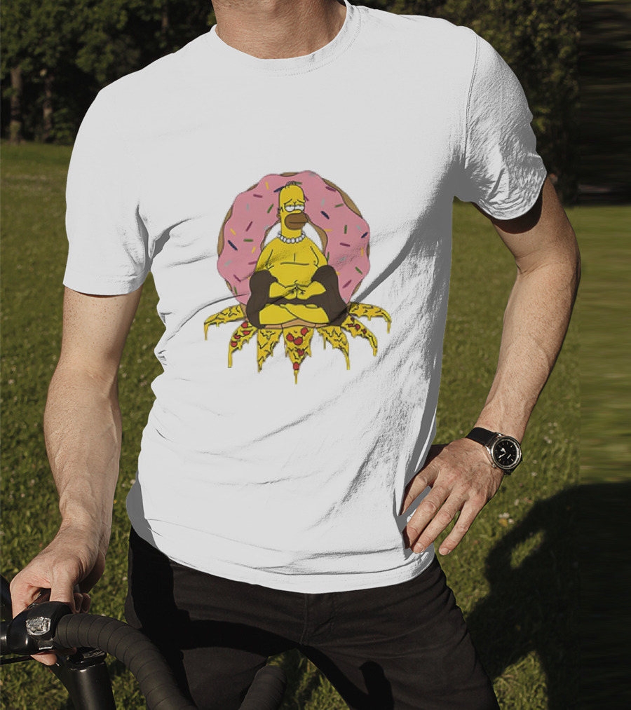 Homer Simpson Buddha Namaste With Donut And Pizza Lotus From The Simpsons T-Shirt
