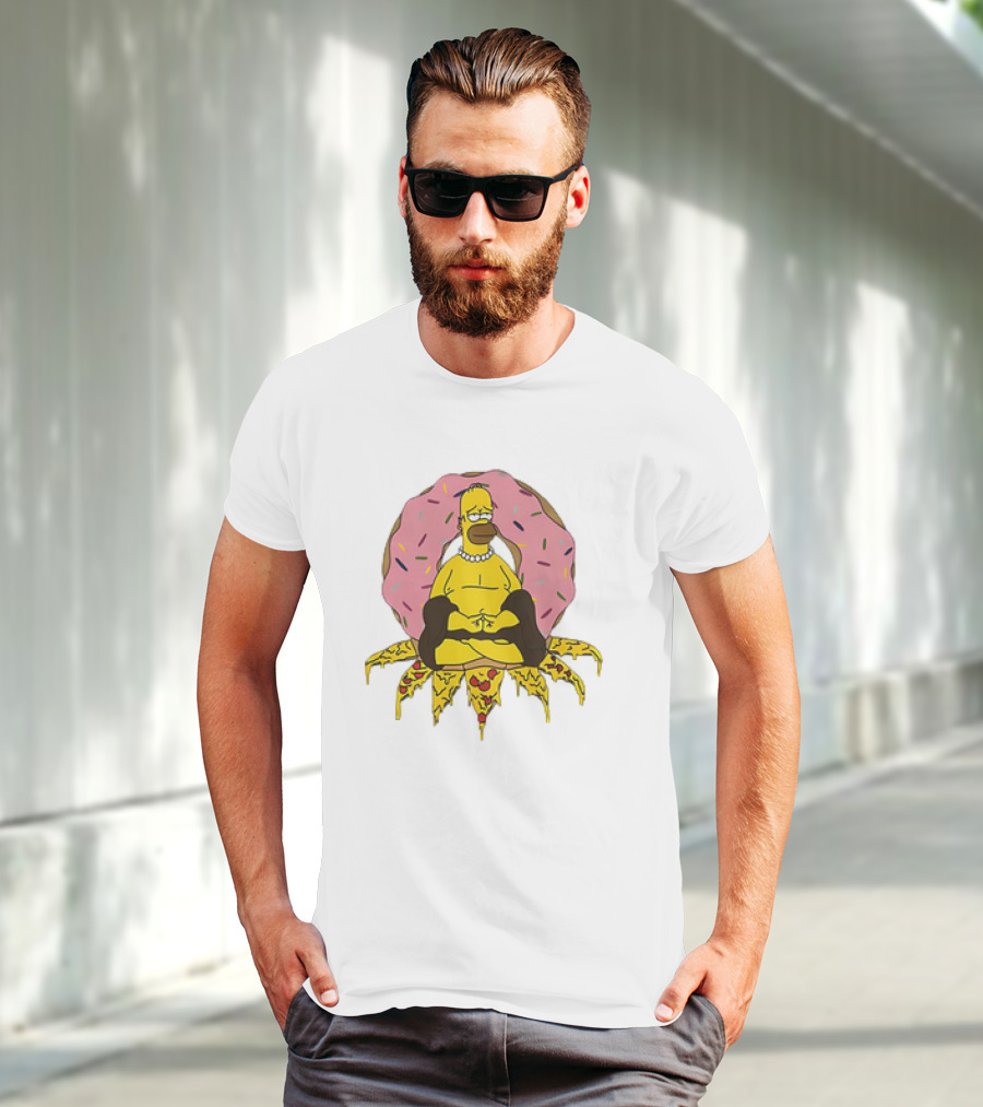 Homer Simpson Buddha Namaste With Donut And Pizza Lotus From The Simpsons T-Shirt
