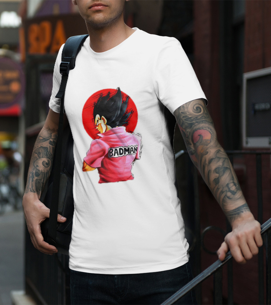 Vegeta Badman Pink Shirt Dragon Ball Style Red Circle Background T-Shirt