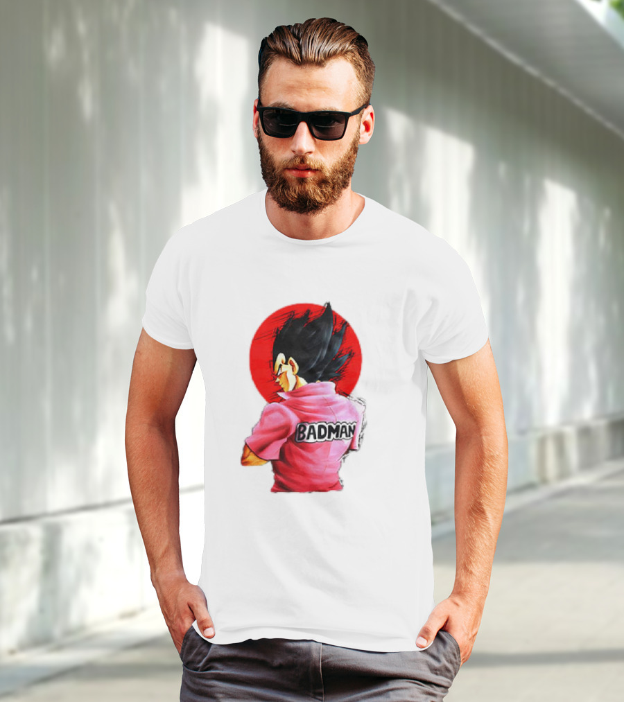 Vegeta Badman Pink Shirt Dragon Ball Style Red Circle Background T-Shirt