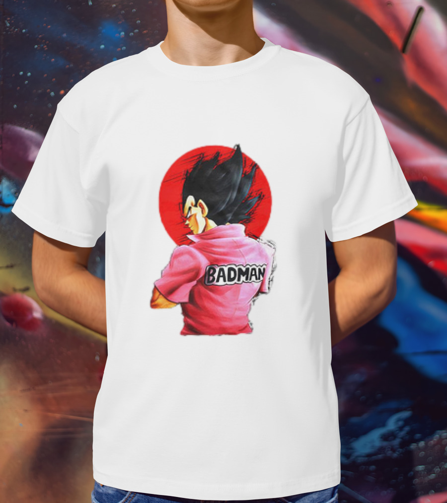 Vegeta Badman Pink Shirt Dragon Ball Style Red Circle Background T-Shirt