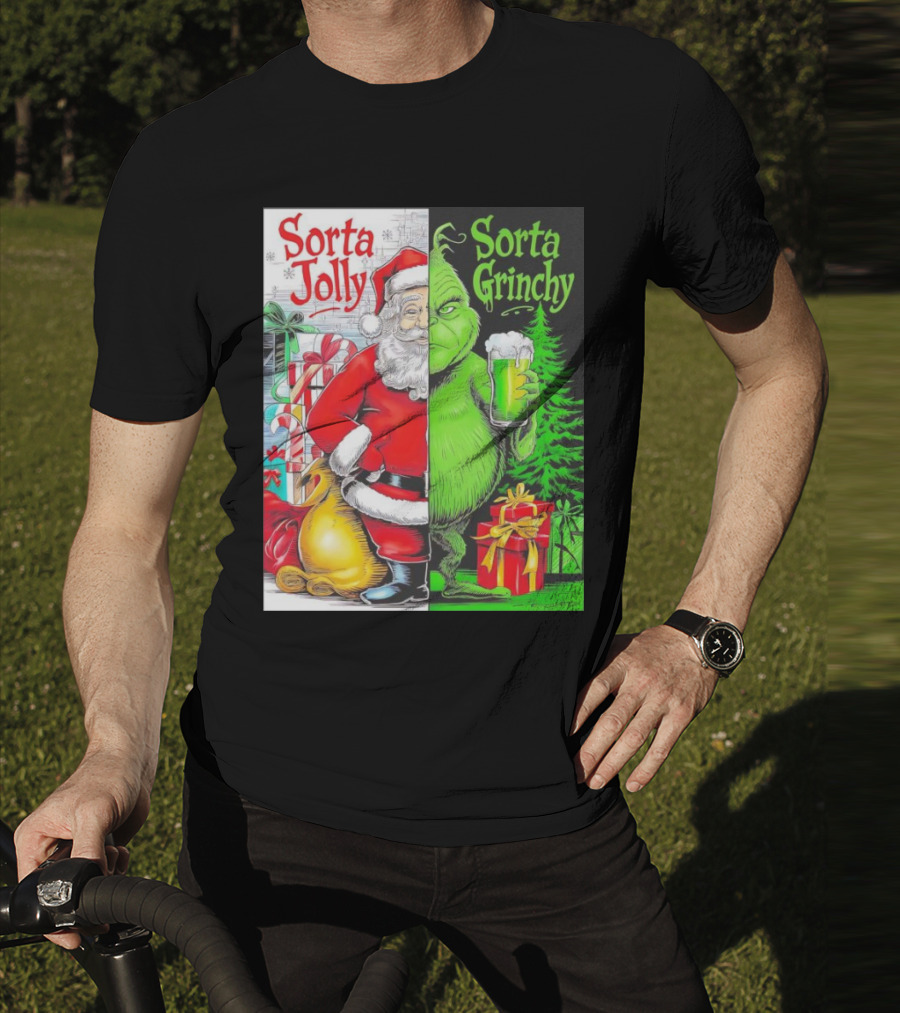 Sorta Jolly Sorta Grinchy Santa Claus Grinch Christmas Gifts T-Shirt