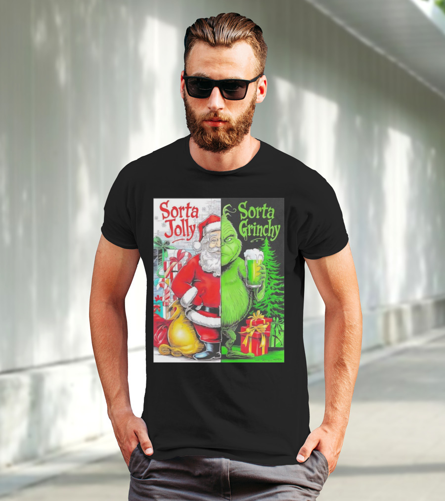 Sorta Jolly Sorta Grinchy Santa Claus Grinch Christmas Gifts T-Shirt