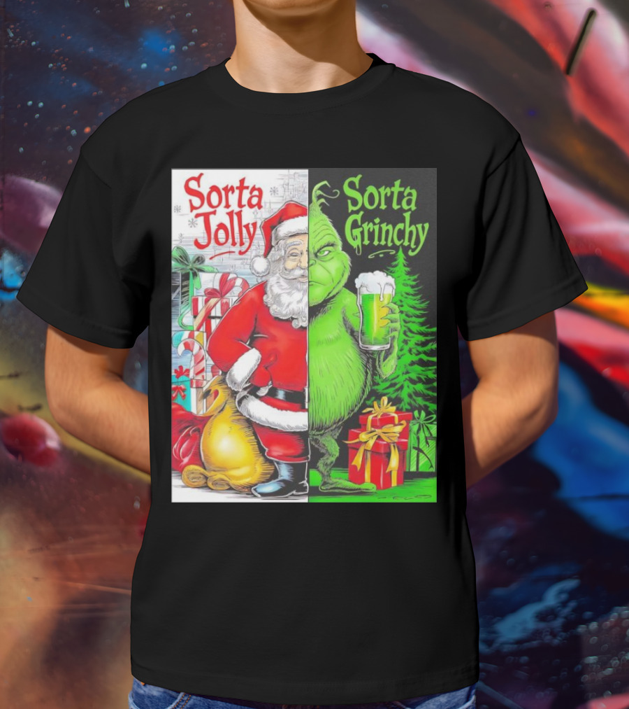 Sorta Jolly Sorta Grinchy Santa Claus Grinch Christmas Gifts T-Shirt