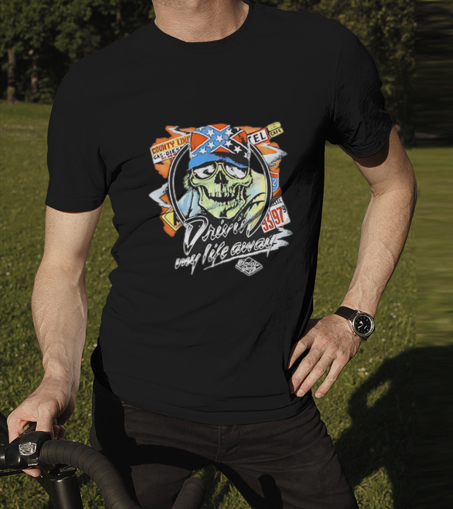 Driven My Life Away Thelma And Louise Skull With Route 66 County Line Symbols T-Shirt