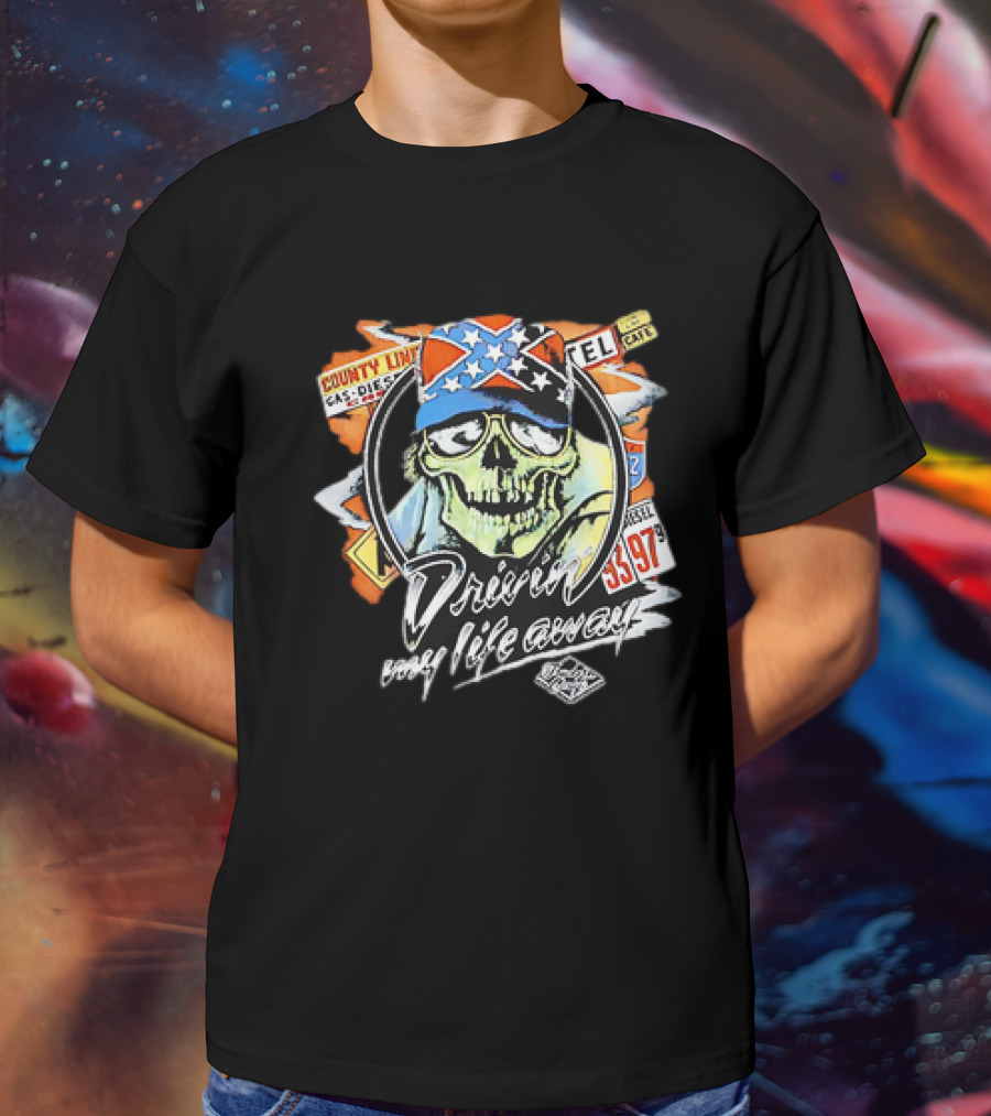 Driven My Life Away Thelma And Louise Skull With Route 66 County Line Symbols T-Shirt