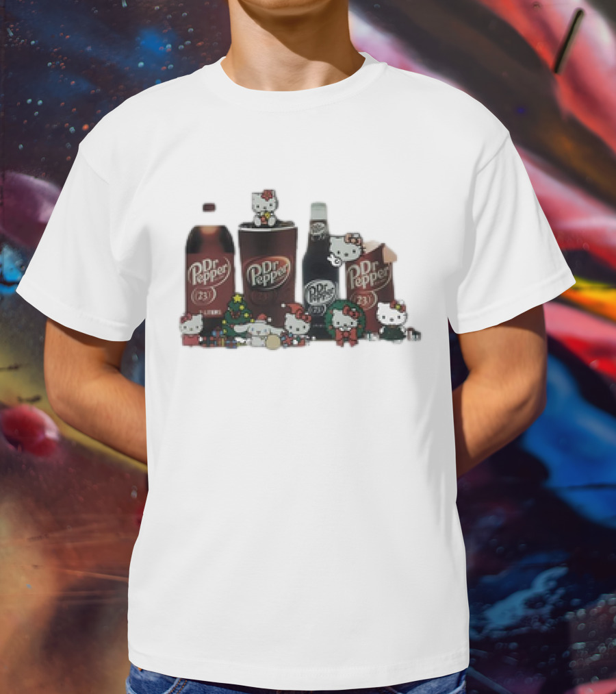 Hello Kitty Holiday With Dr Pepper Bottles And Cans T-Shirt