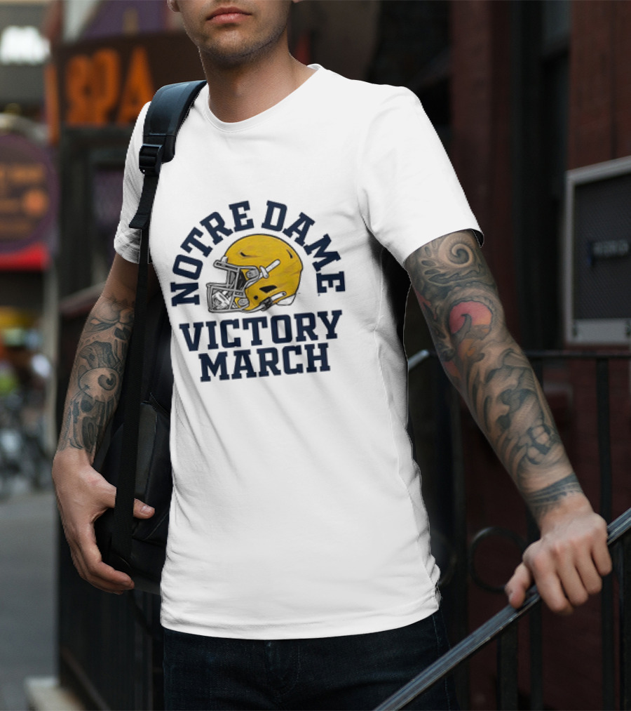 Notre Dame Victory March 2025 Fighting Irish Helmet T-Shirt