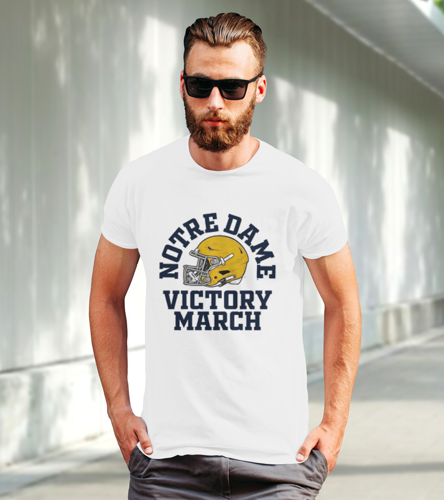 Notre Dame Victory March 2025 Fighting Irish Helmet T-Shirt
